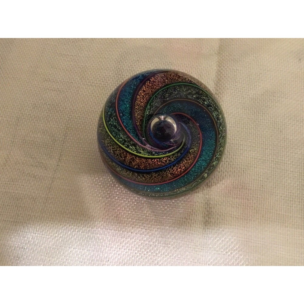 Vintage Signed GES 99 Beautiful Colorful Glass Paperweight.